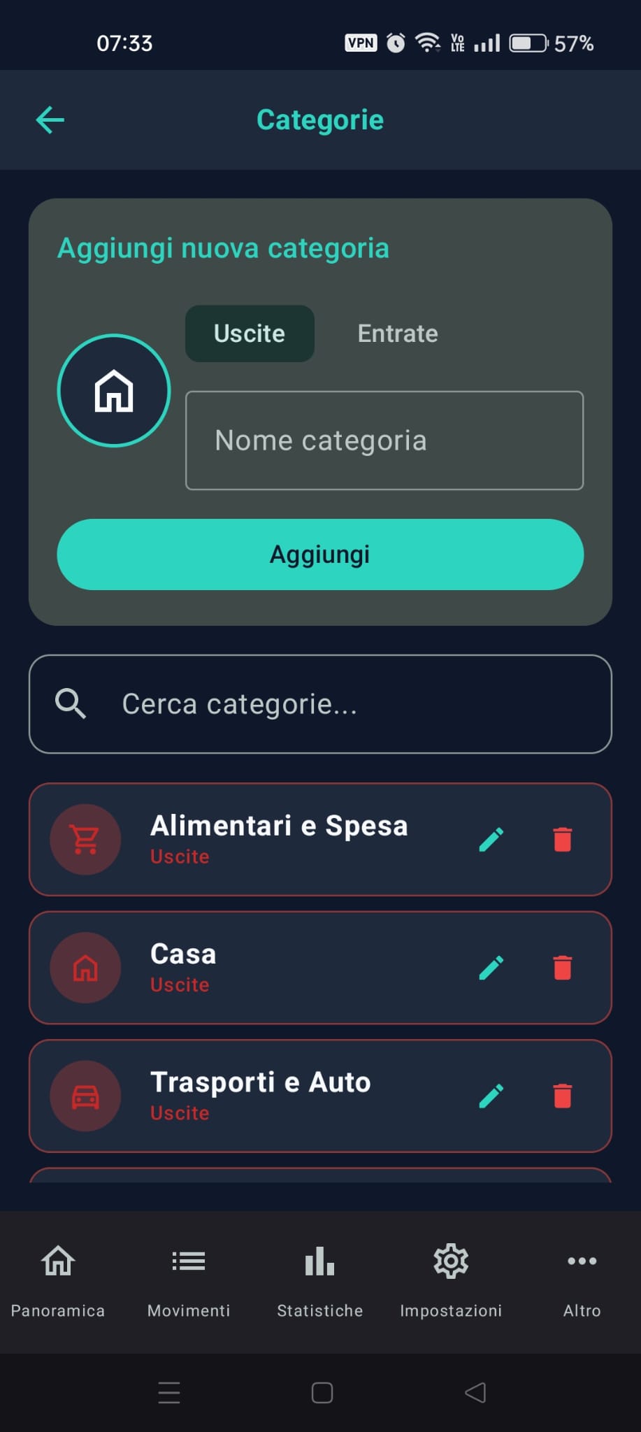 Schermata categorie