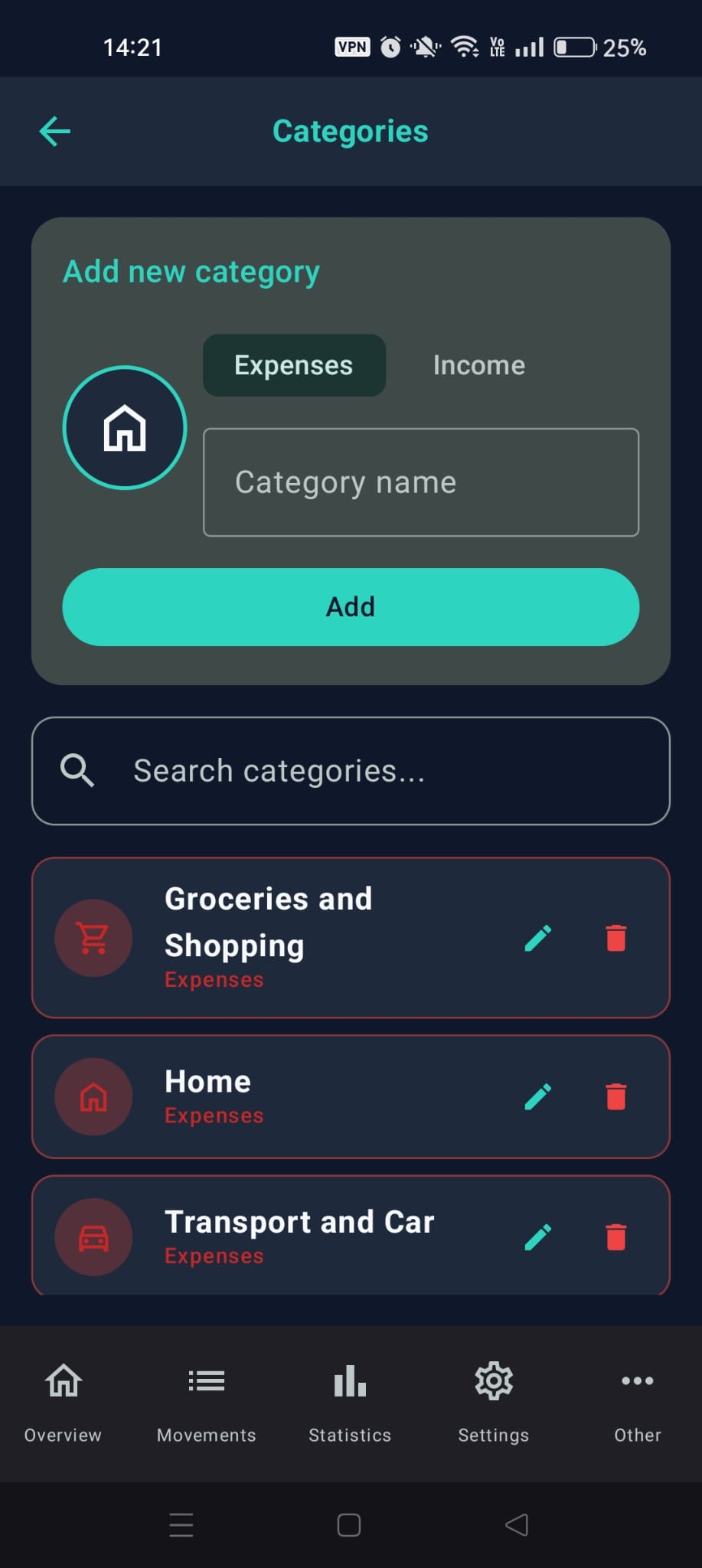 Categories Screen