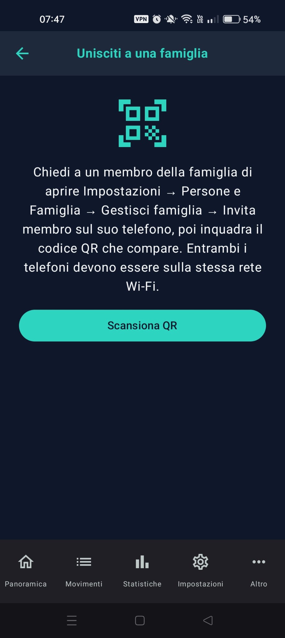 «Unisciti a una famiglia» con «Scansiona QR»