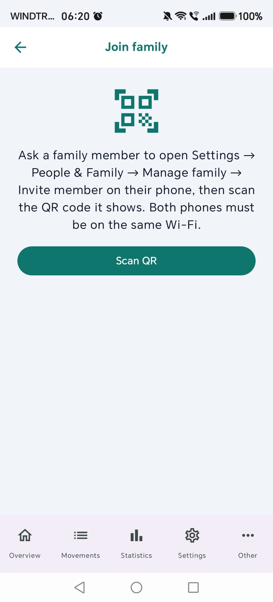 "Join family" with "Scan QR"