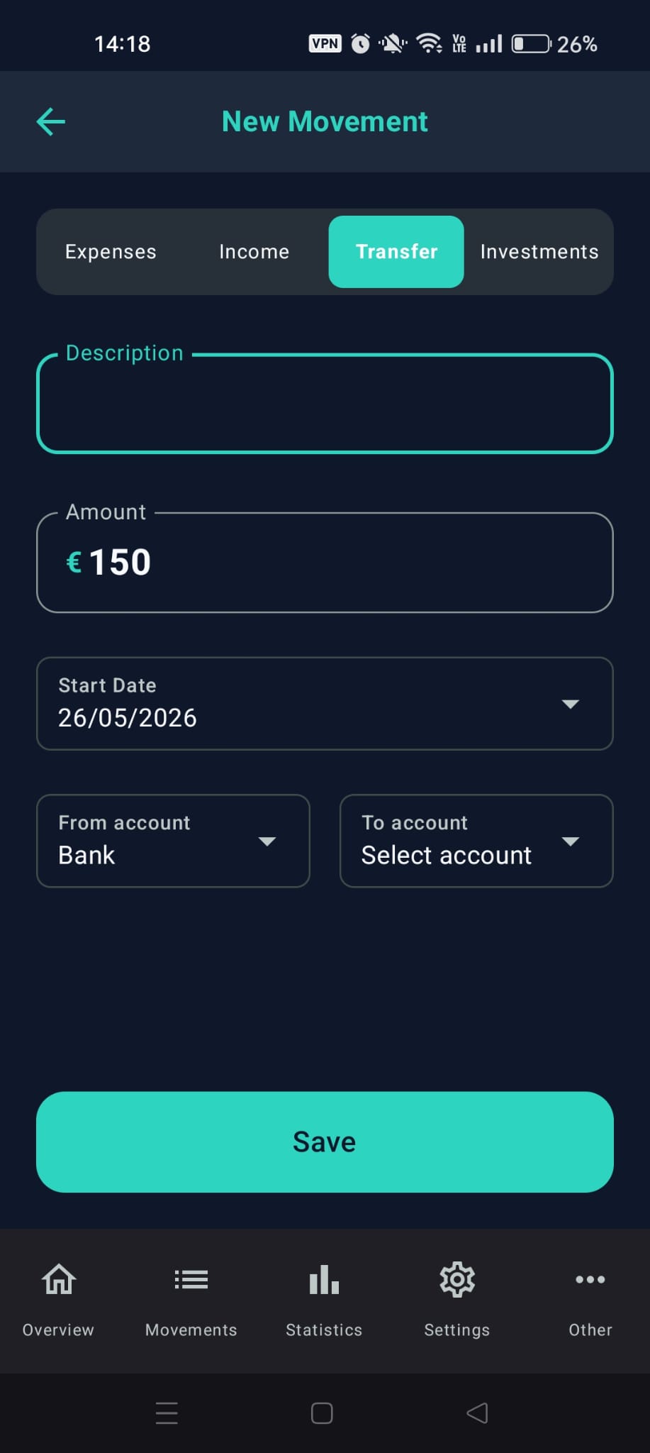 Add Transfer Screen