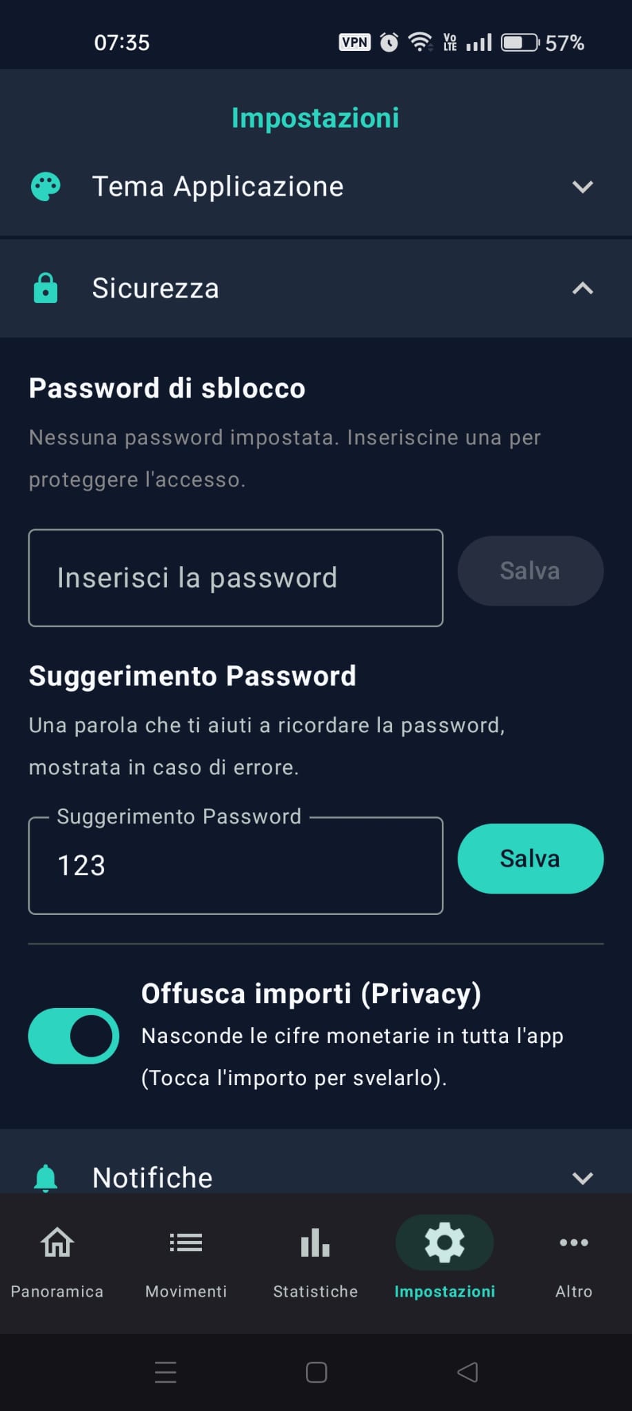 Schermata sicurezza