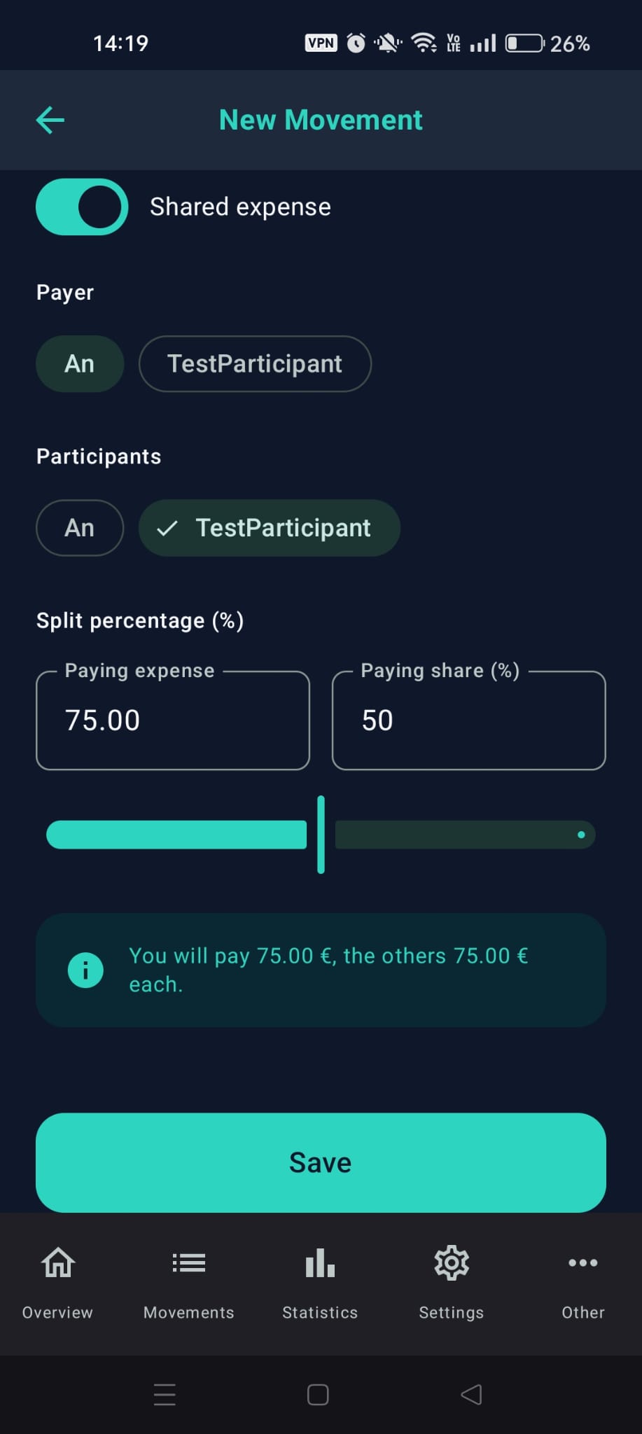 Shared Expense Screen