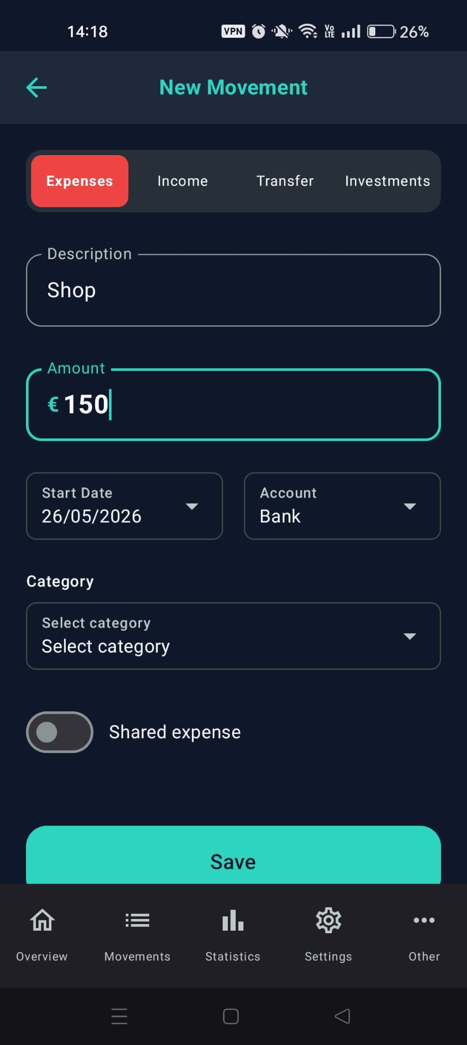 Add Movement Screen